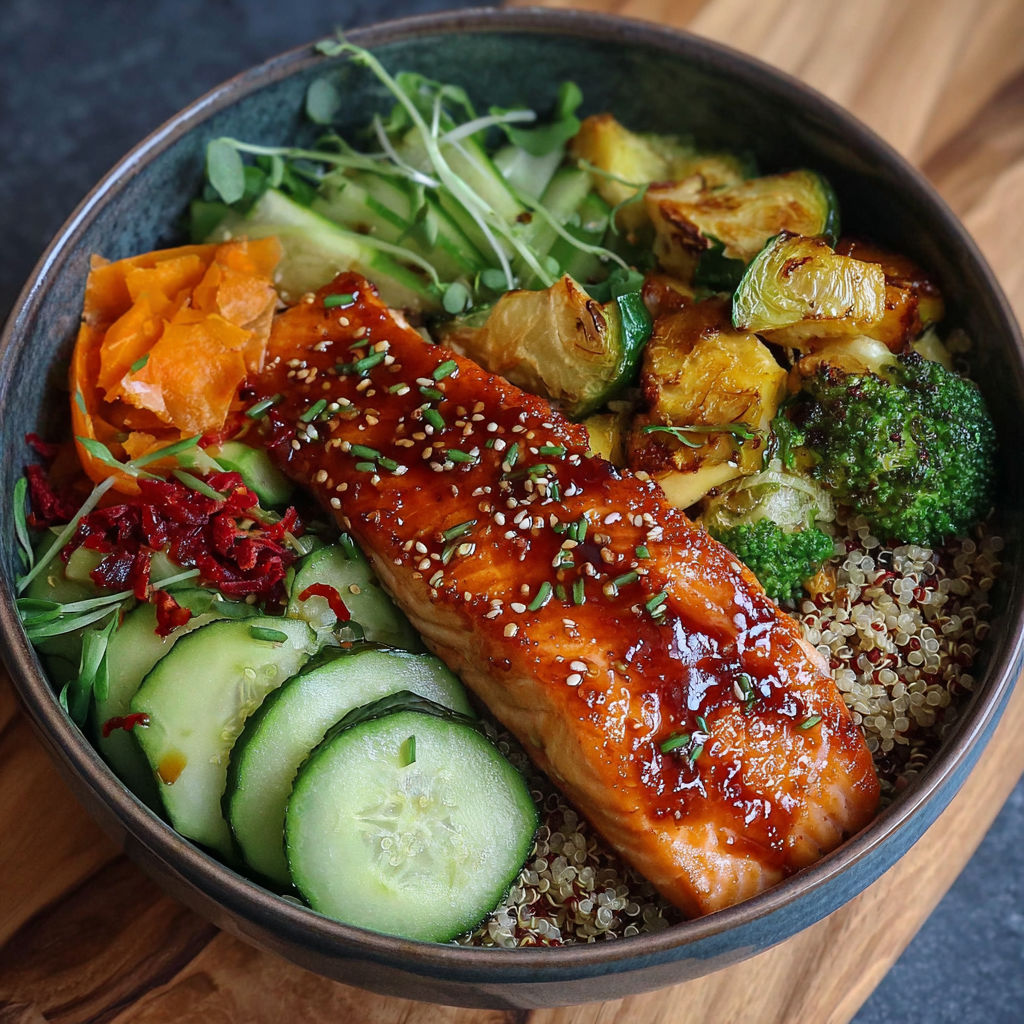 Un plat de salade avec des légumes et des viandes grillées.