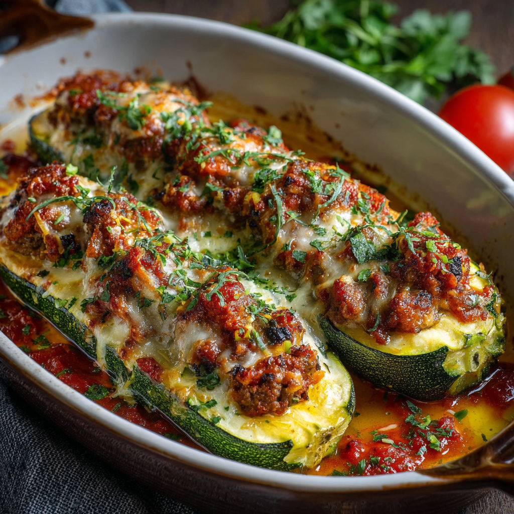Une recette de courgettes farciees de sauce tomate et de viande.