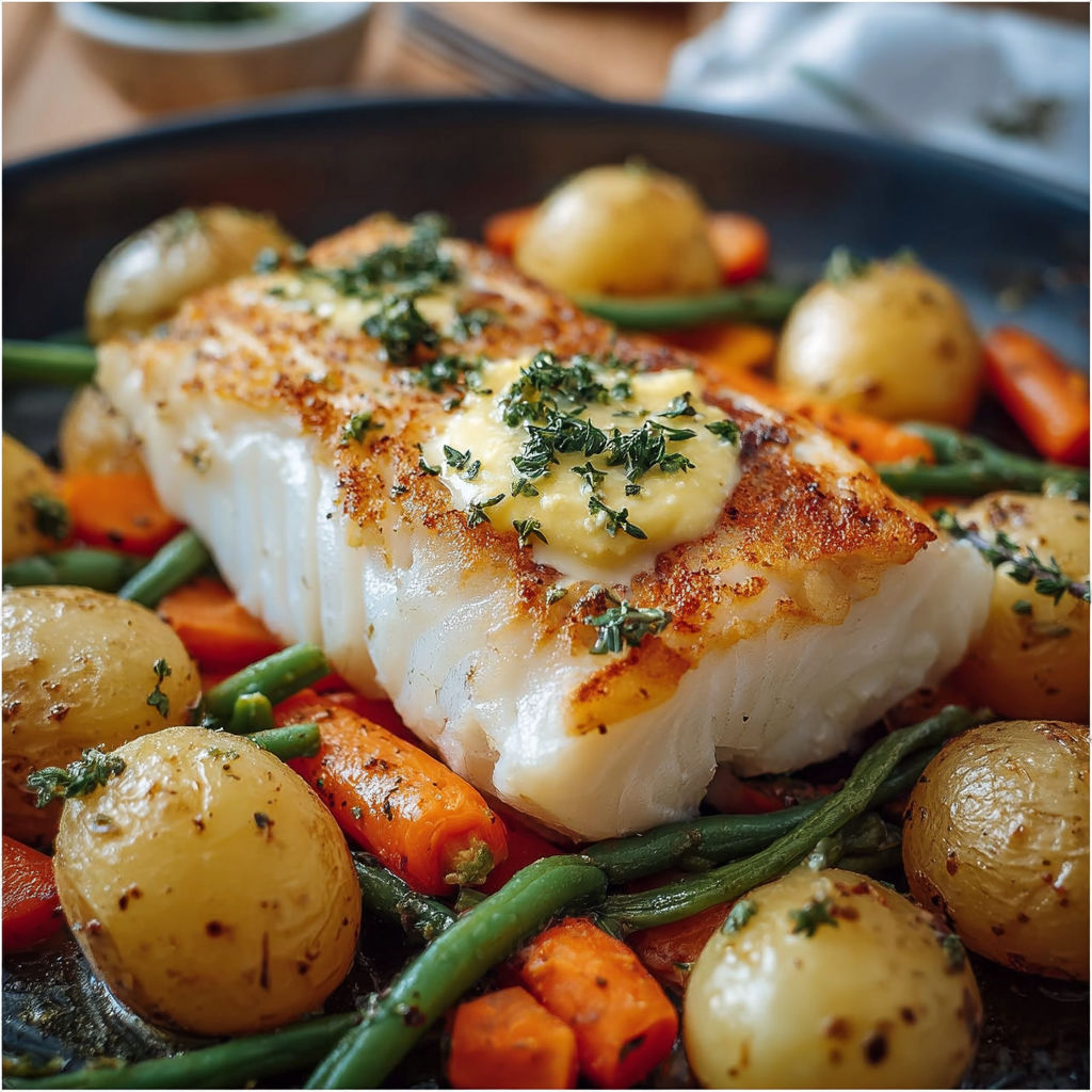 Poisson grillé à l'aïoli maison et légumes vapeur, avec des légumes tels que des carottes et des poivrons, ainsi qu'une sauce maison.