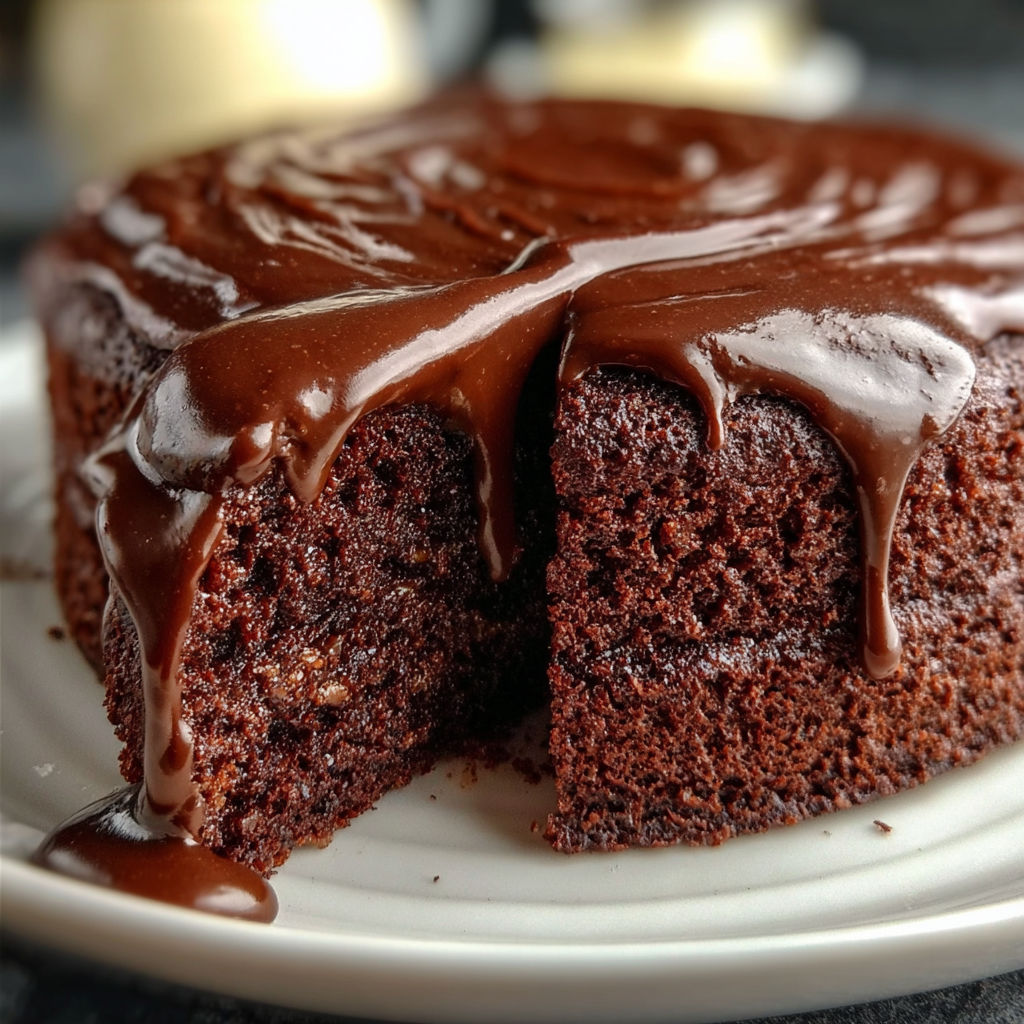 Un gâteau chocolat délicieux, prêt à être mangé, avec une nappe crémeuse et une texture fondante.