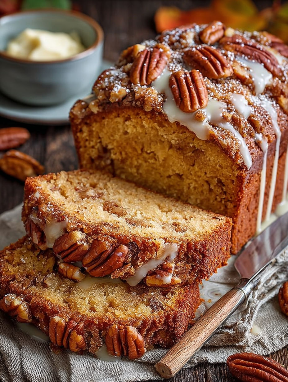 Une portion de gâteau de noix avec des noix sur le dessus.