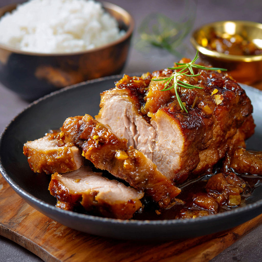 Un plat de viande grillée avec des légumes et des grains de riz.