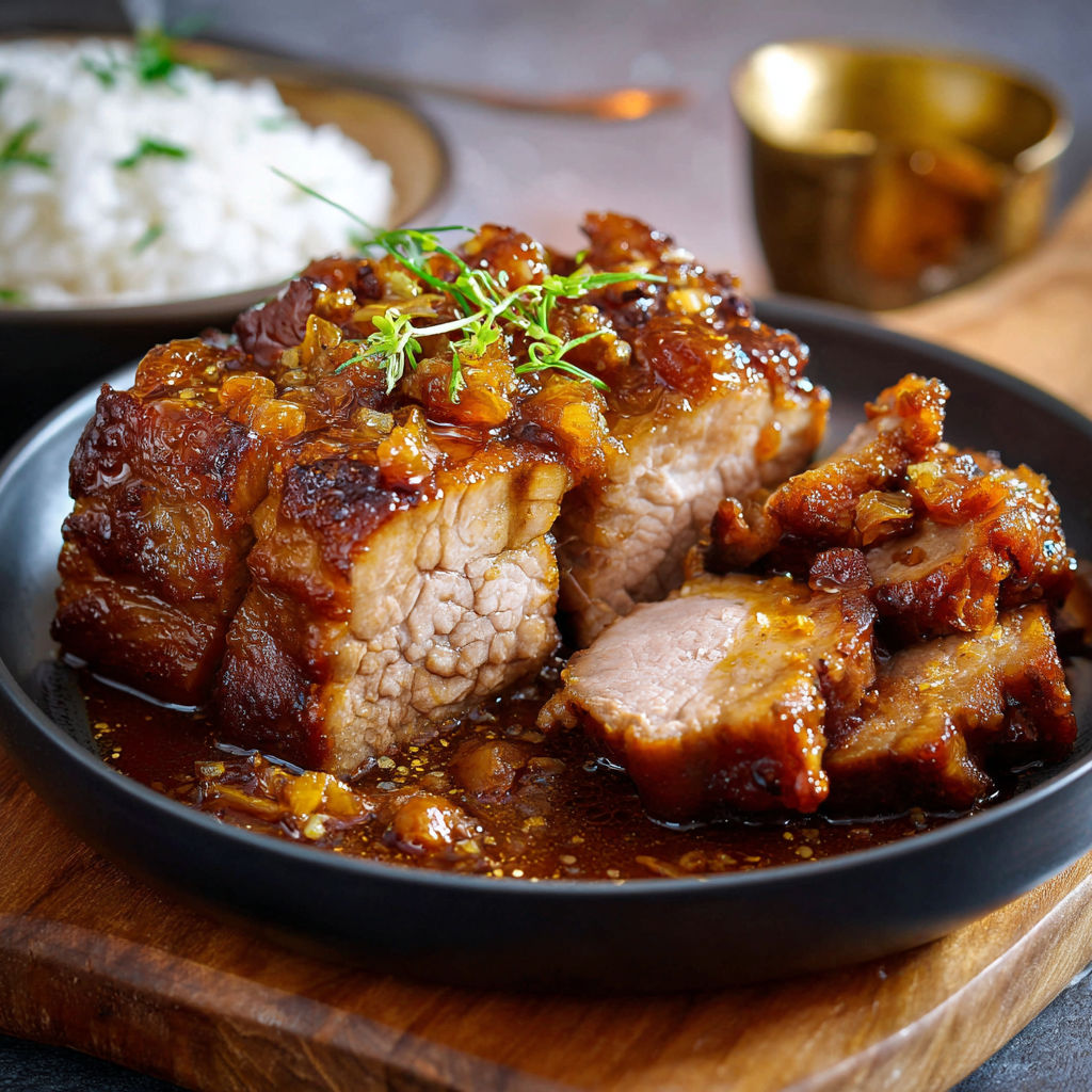 Un plat de viande grillée avec une sauce épicée et des herbes fraîches.