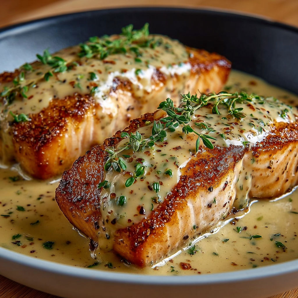 Pavés de Saumon Poêlés Sauce Crème Moutardée.