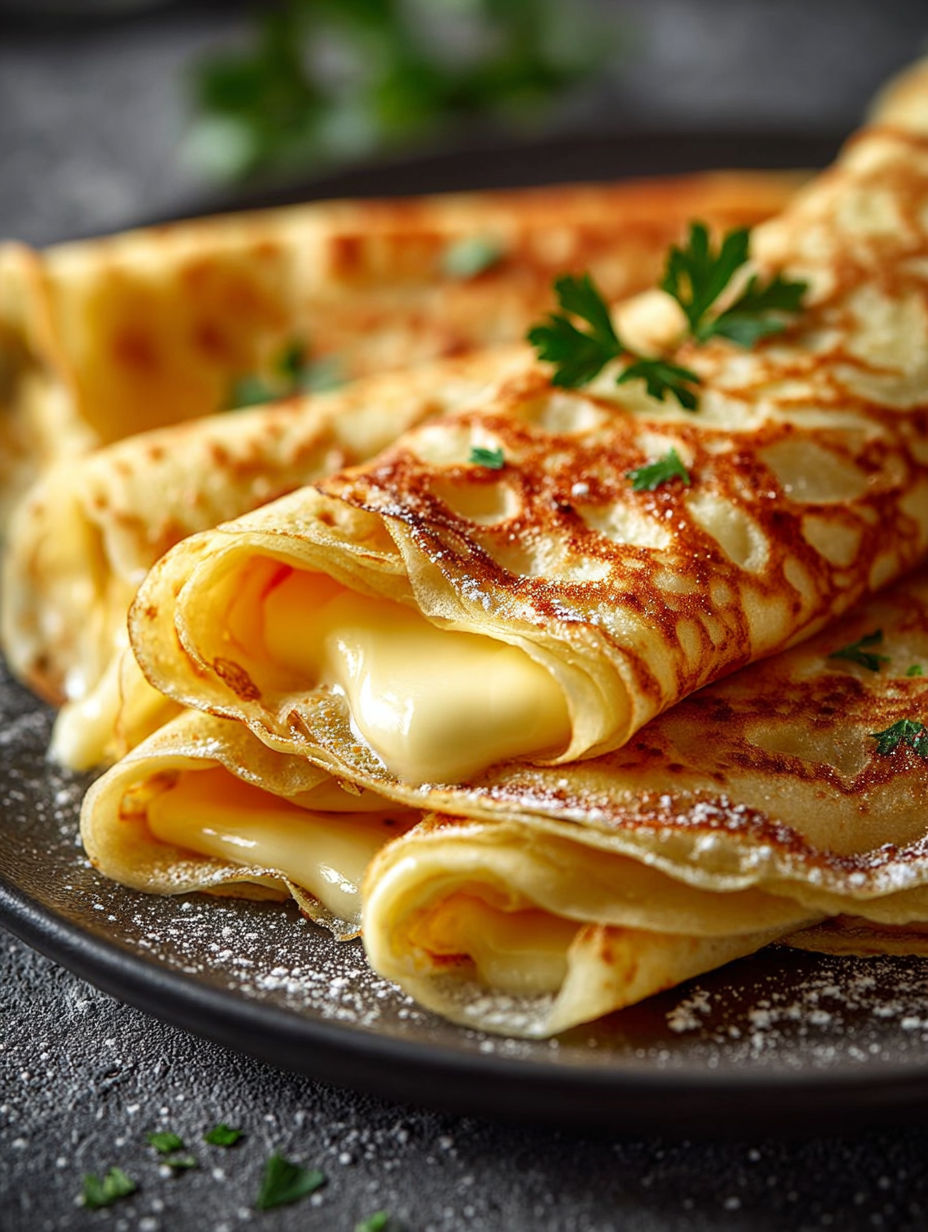 Une pile de crêpes sucrées avec des herbes fraîches sur un plateau.