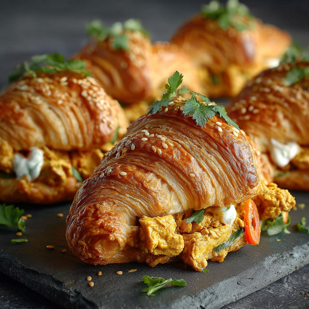 Des mini-croissants remplis de poulet curry.