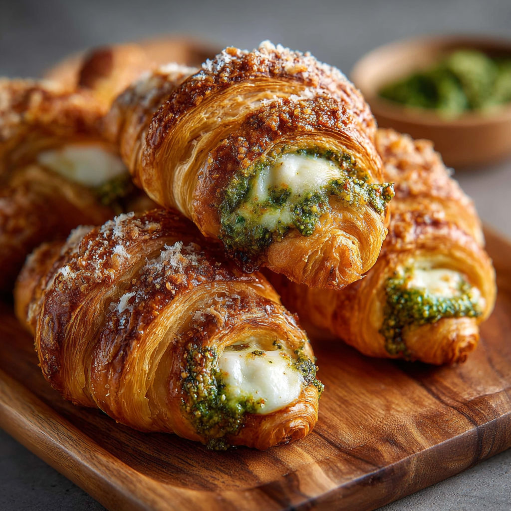 Une délicieuse tarte aux crêpes garnie de fromage et de herbes vertes, servie sur un plateau en bois.
