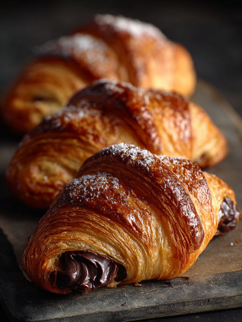 Croissants au chocolat, mini et délicieux, présentés sur un plateau.