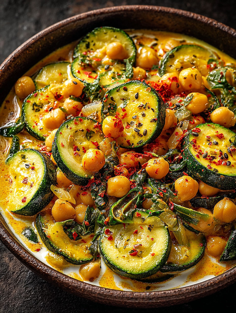 Une recette de salade de courgette et de pois chiches, avec des légumes verts et des épices pour une saveur unique.