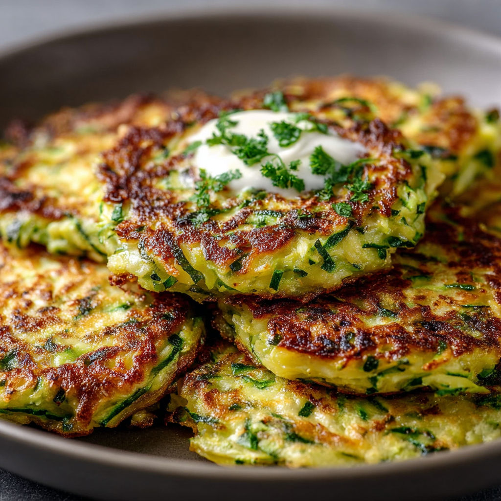 Une pile de patties de légumes verts sur un plateau.