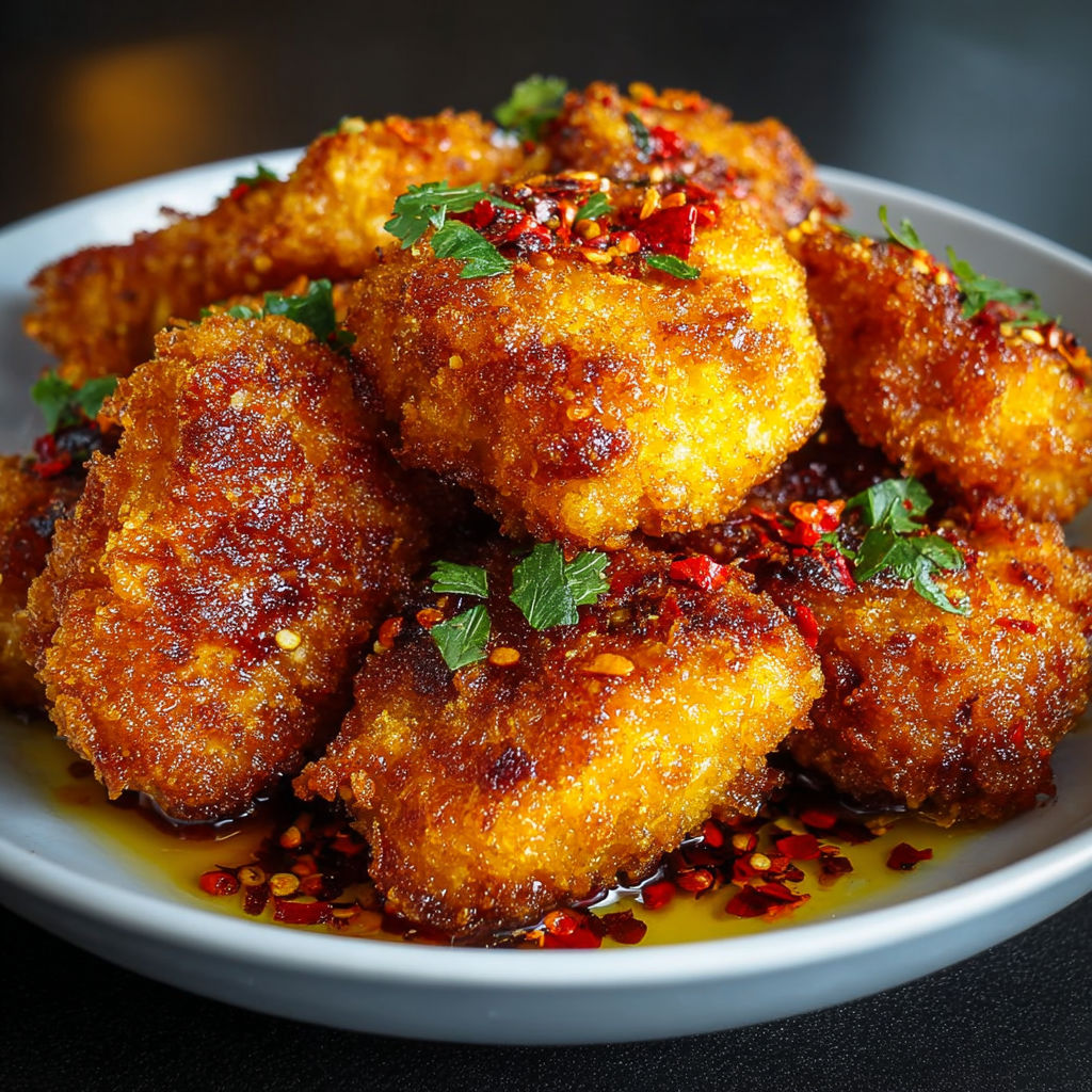Une assiette de nuggets épicés au paprika, avec des herbes et des épices pour ajouter de la saveur.