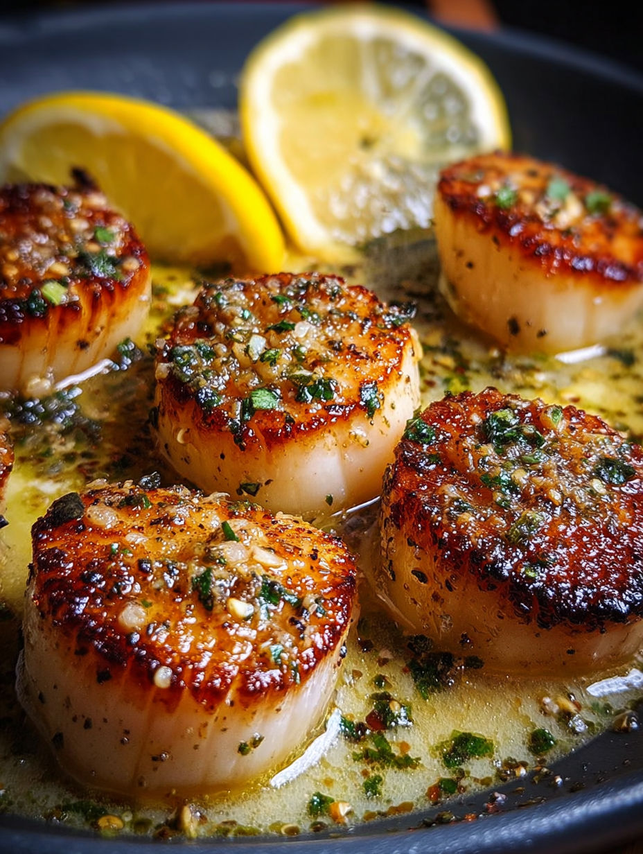 Une recette de coquilles Saint-Jacques avec une sauce au citron et à la coriandre.