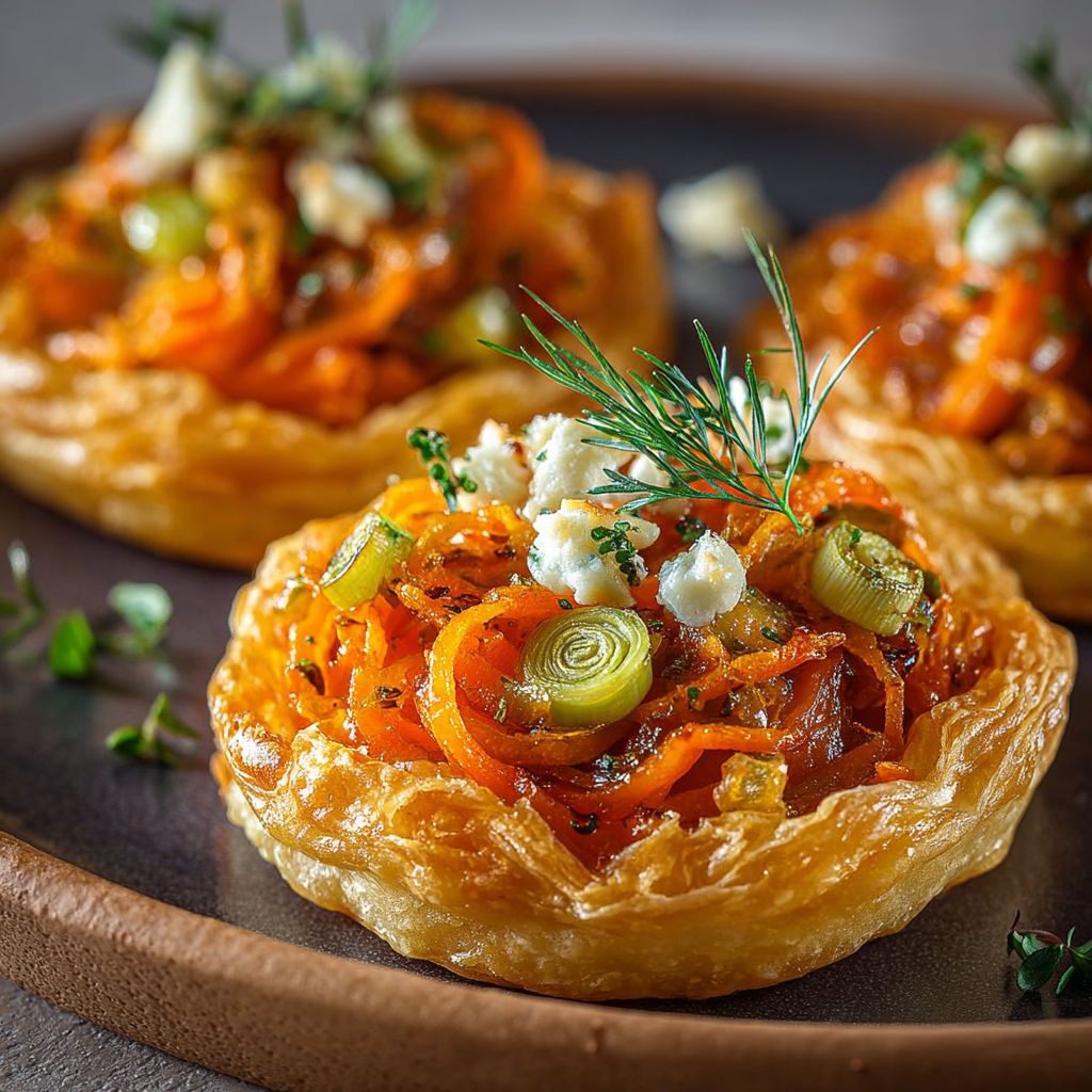 Mini tatins carotte poireau, une recette savoureuse et délicieuse.