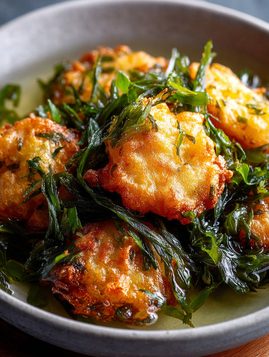 Plateau d'acras de morue antillais décoré d'herbes fraîches.