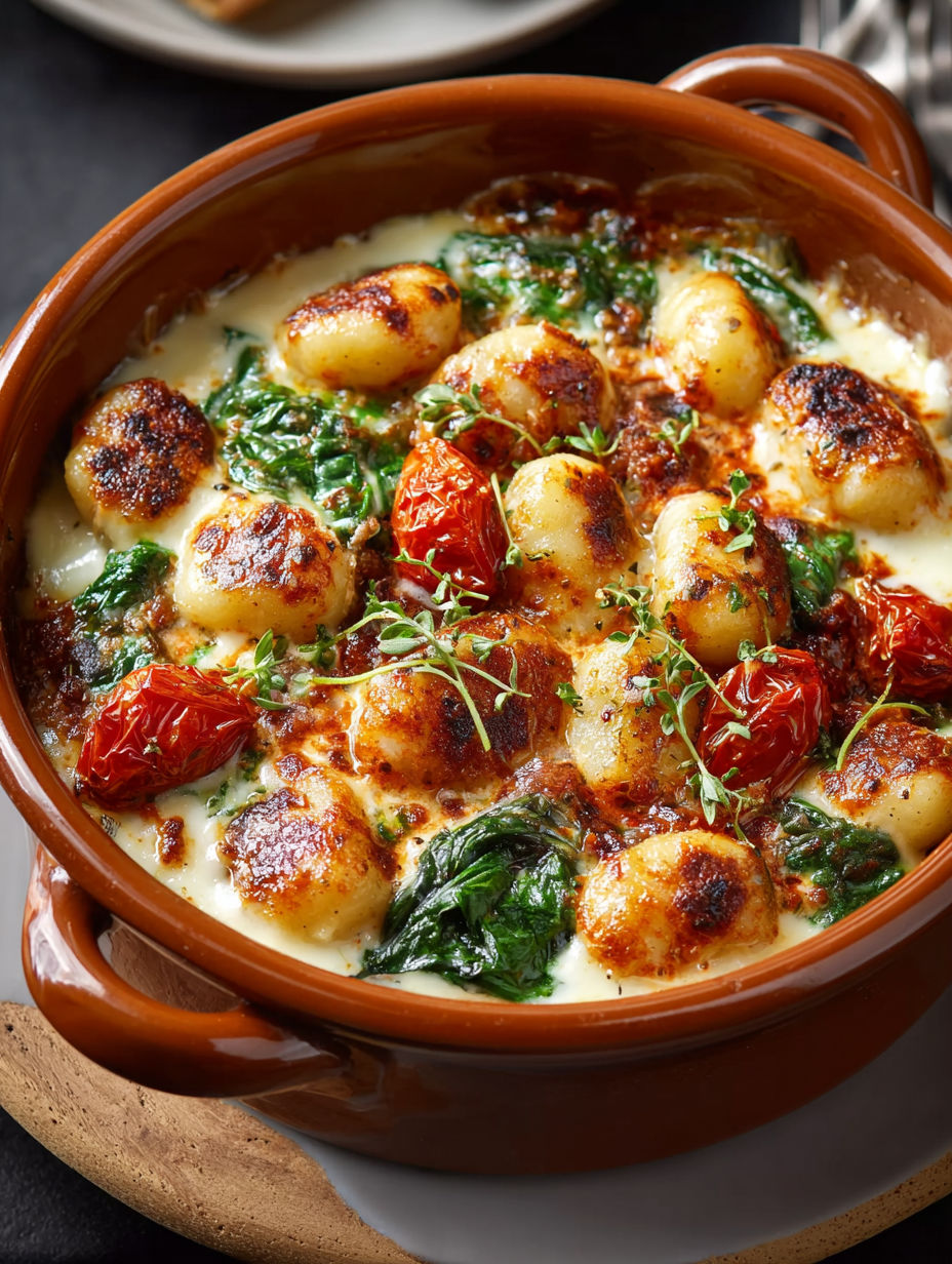 Gnocchis à la sauce tomate crémeuse et mozzarella filante servis dans un bol.