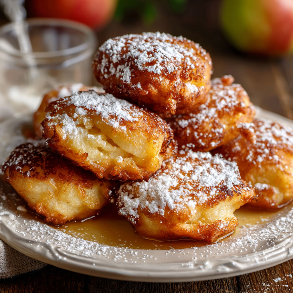 Beignets de pommes de terre avec du sucre et des épices, servis sur un plateau.