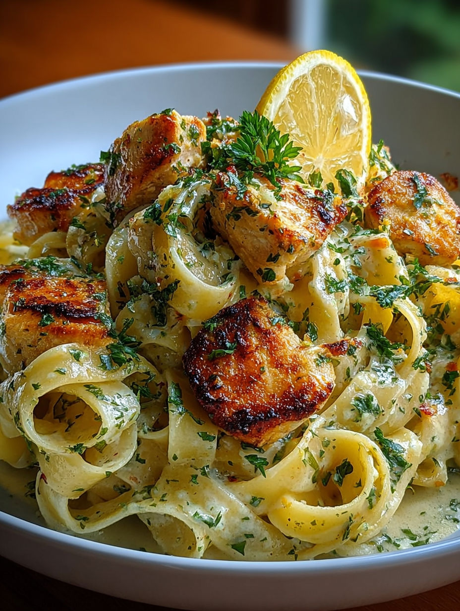 Gros plan sur les tagliatelles enrobées de sauce onctueuse au citron vert.