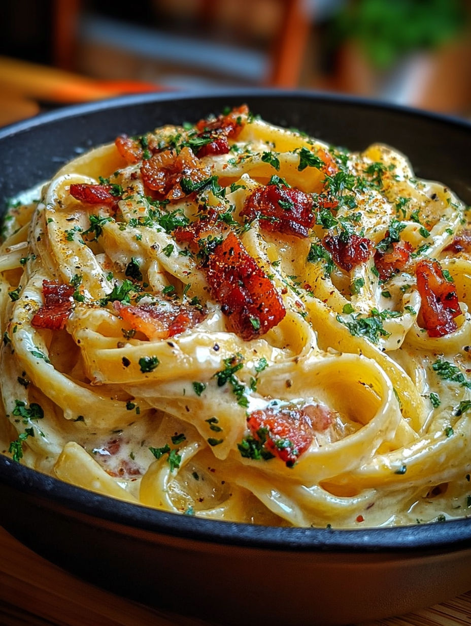 Gros plan sur la sauce onctueuse au citron narrant parfaitement les tagliatelles.