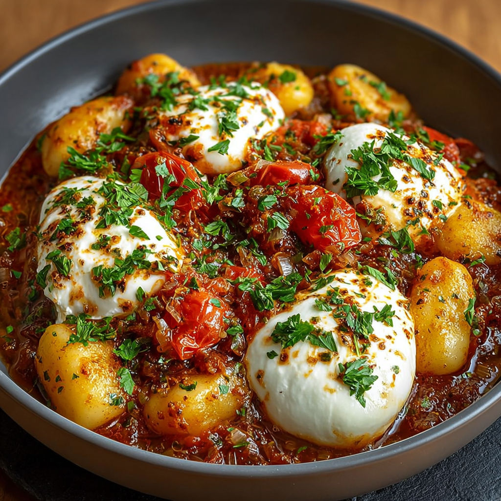 Une recette de gnocchis sauce tomate et burrata.