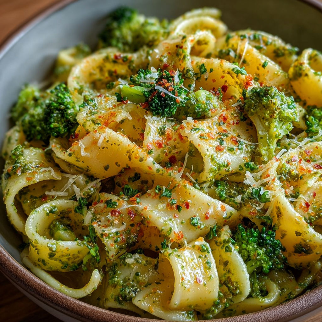 Une delicieuse pappardelle pesto et parmesan, servie dans un bol.