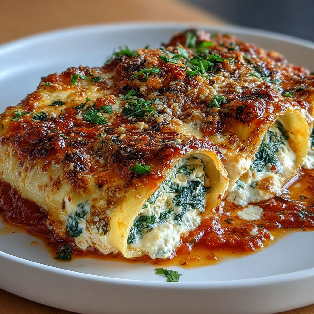 Gratin de cannellonis dorés à la tomate et fromage fondant.