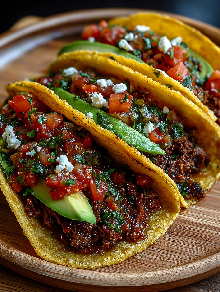 Gros plan sur un taco généreux prêt à être dégusté.