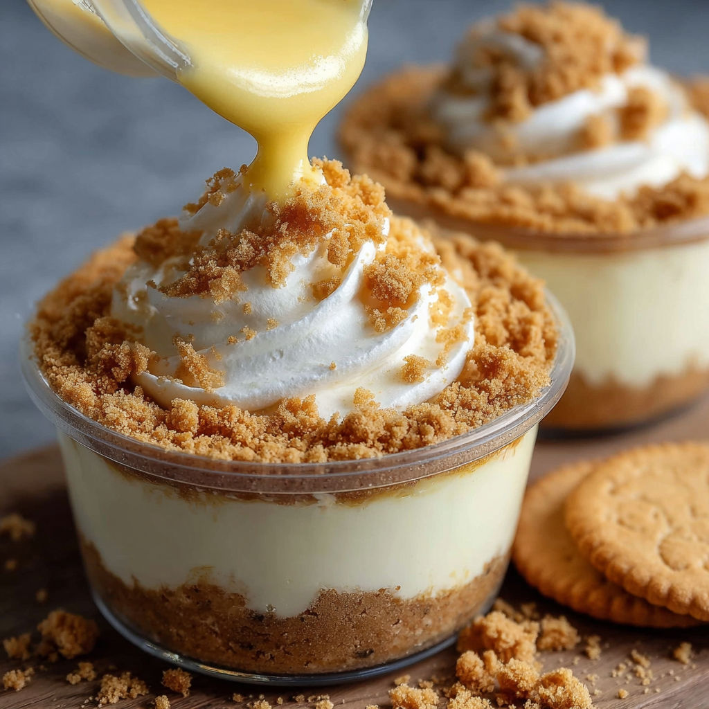 Verrines gourmandes de crème vanille et biscuits émiettés avec une chantilly onctueuse.