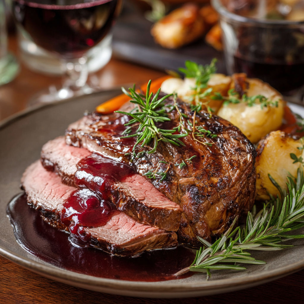 Steak grillé avec des légumes et des baies.