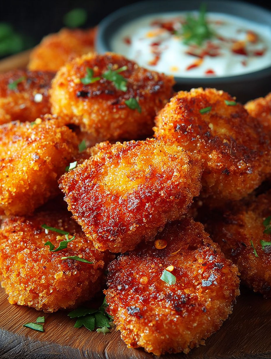 Une recette de friture de poulet avec une sauce au yaourt et des herbes.