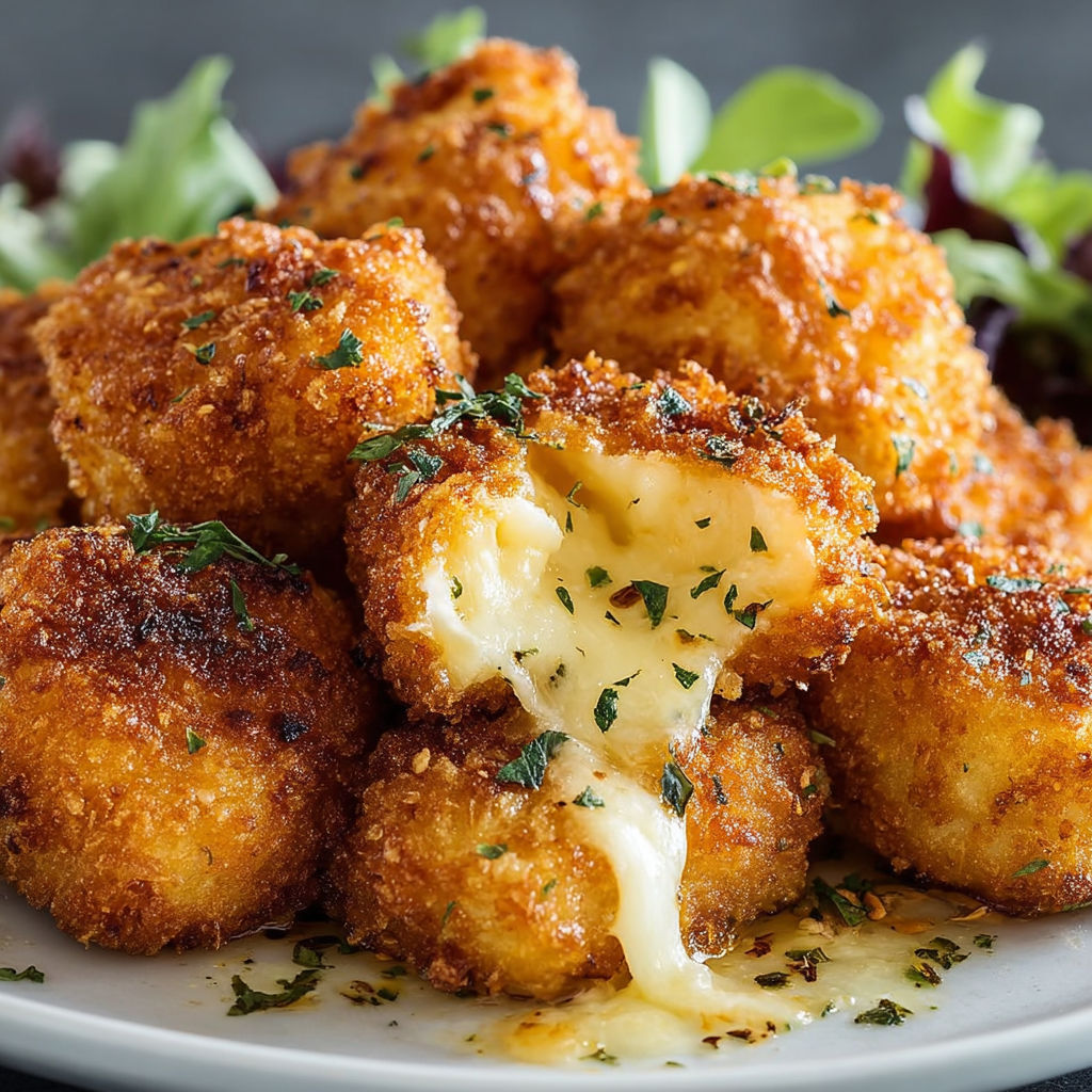 Assiette gourmande de nuggets de poulet au fromage fondant.