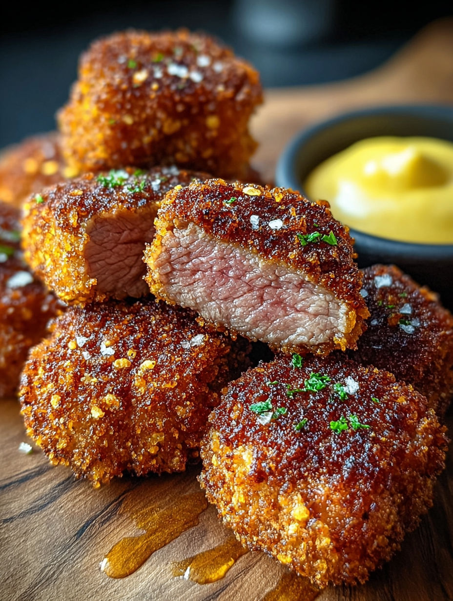 Bouchées de bœuf croustillantes prêtes à être dégustées.