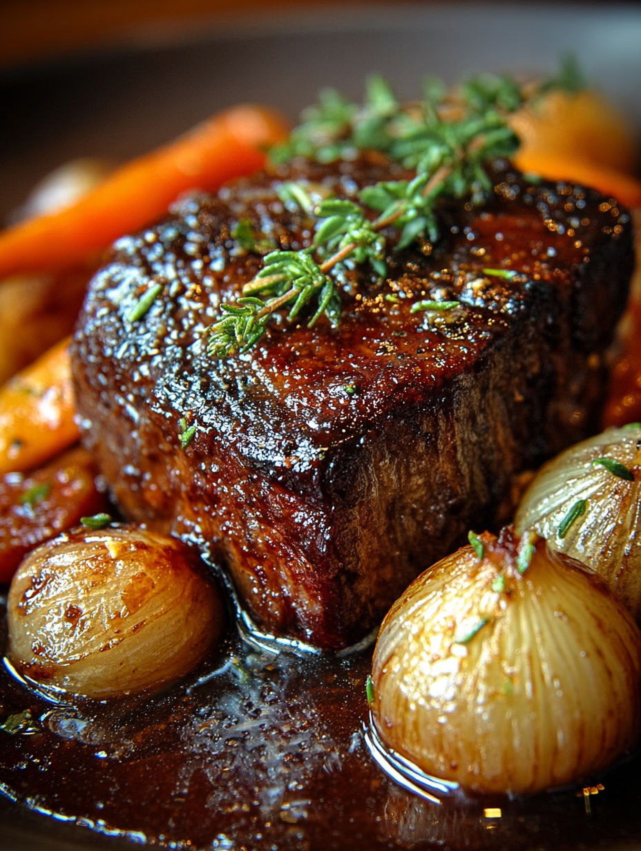 Steak au poivre avec des carottes et des herbes" - Steak with pepper, carrots and herbs.
