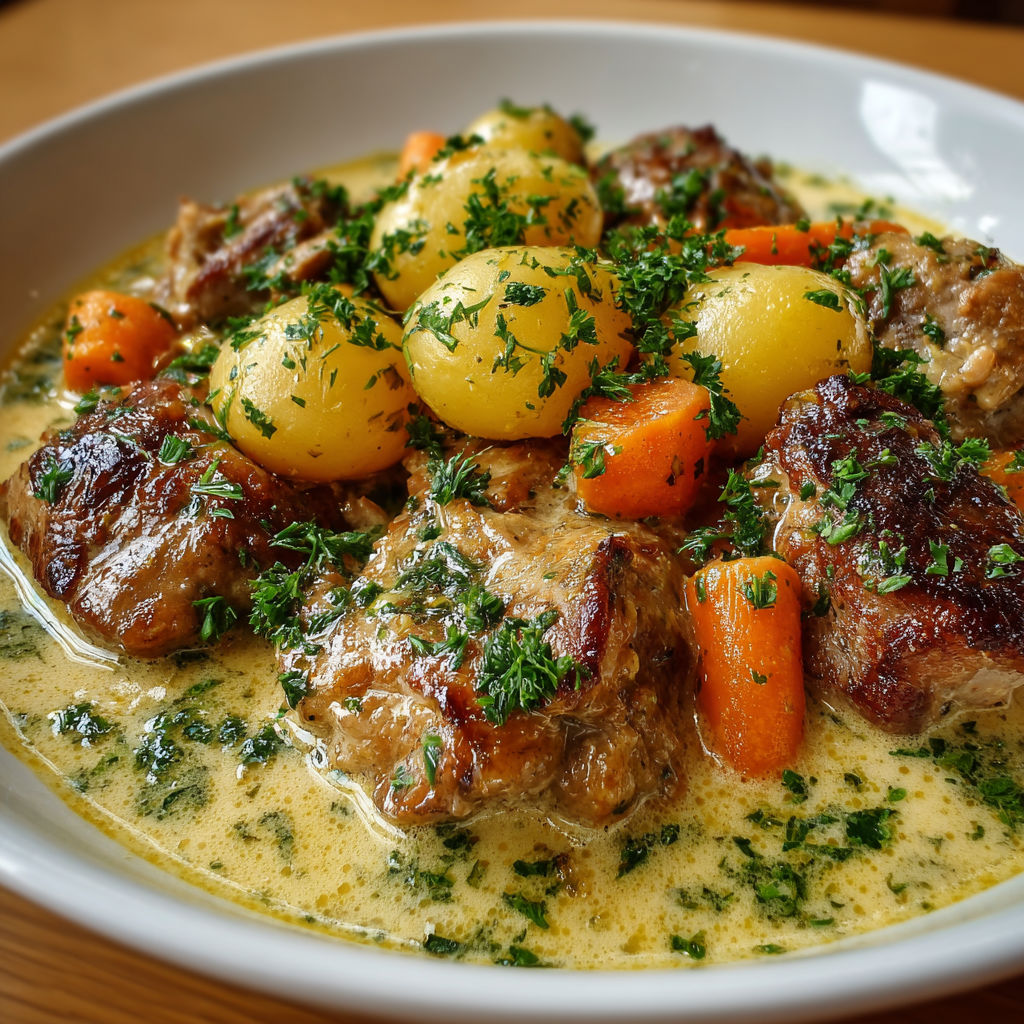 Une recette de stew avec des carottes et des pommes de terre.