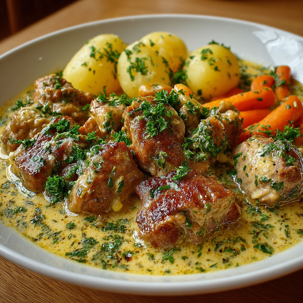 Une recette de gibier avec des légumes et des pommes de terre.