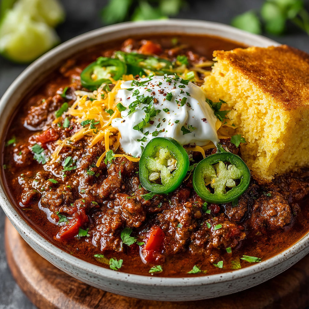 Une recette de chili con carne avec des tortillas de maïs et des poivrons verts.