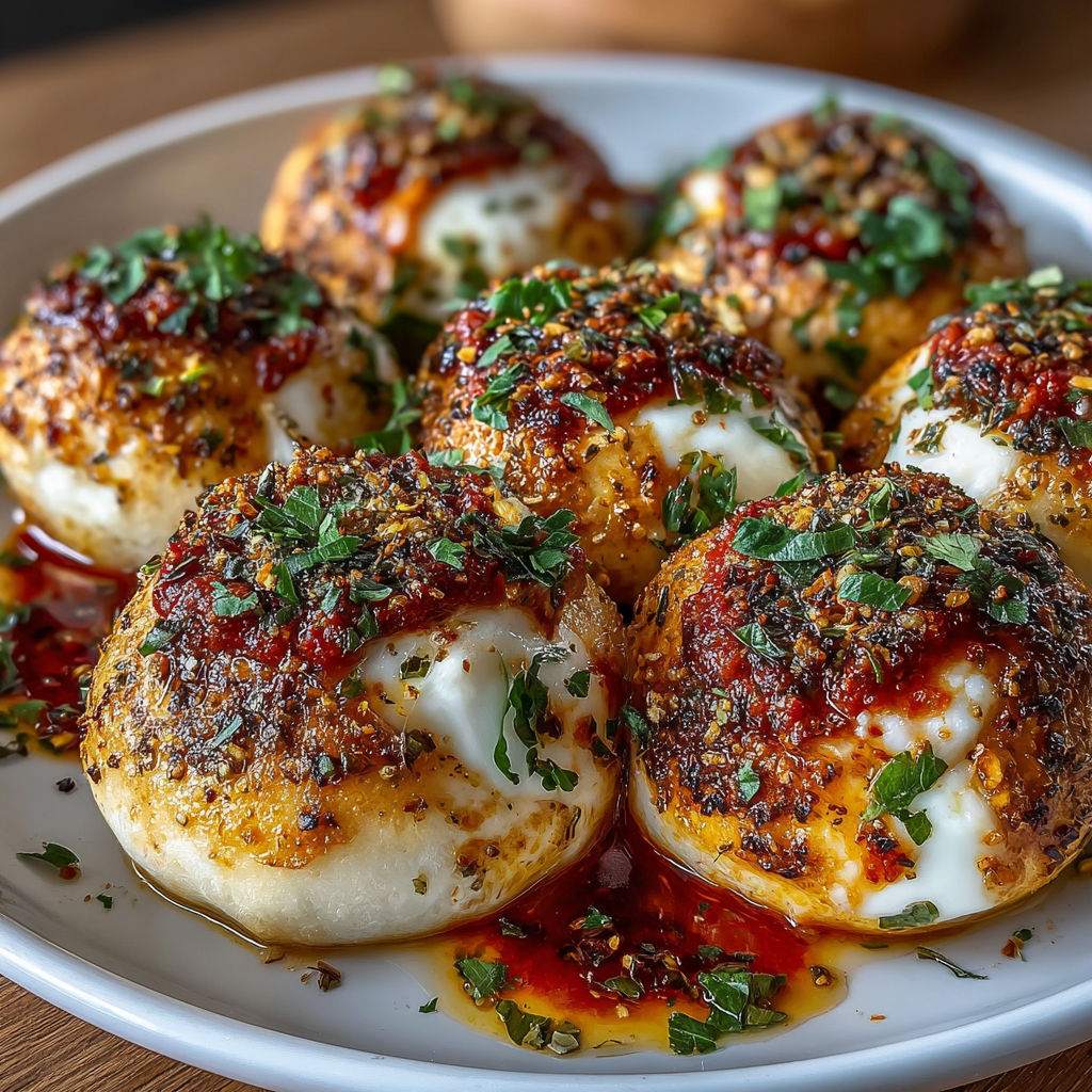 Plate of food with a variety of ingredients, including tomatoes, cheese, and herbs.