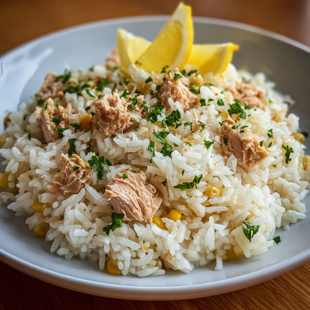 Une plate de riz avec des légumes et des poissons, accompagnée d'une citronnelle.