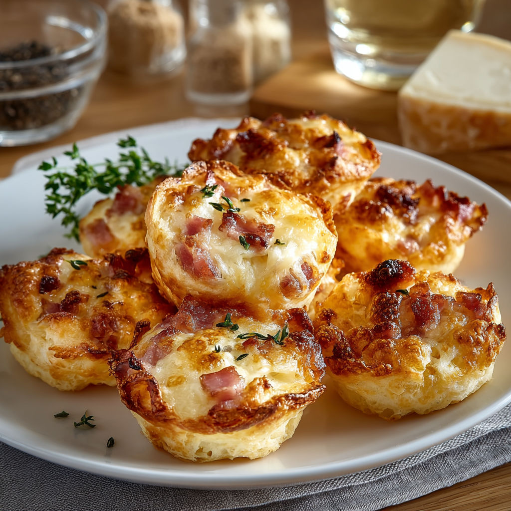 Une plaque de bouchées de bacon et de fromage, avec des herbes et des épices ajoutées.