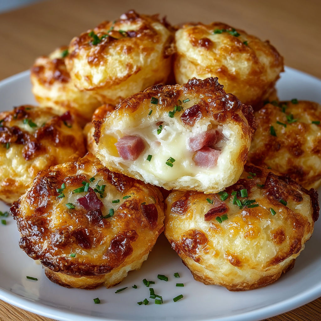 Une pile de mini quiches au bacon et au fromage.