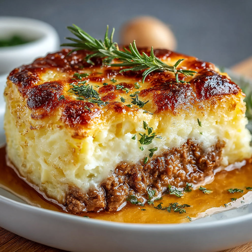 Une tarte aux pommes flambée, avec des herbes fraîches et des pommes, est servie sur un plateau.