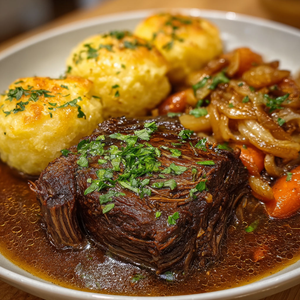 Une viande de boeuf grillée avec des légumes et des pommes de terre, accompagnée d'une sauce.