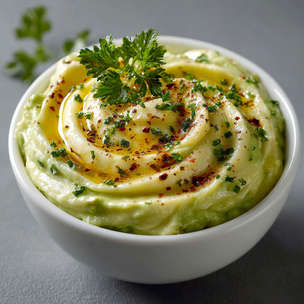 Une salade de mayonnaise avec des herbes vertes.