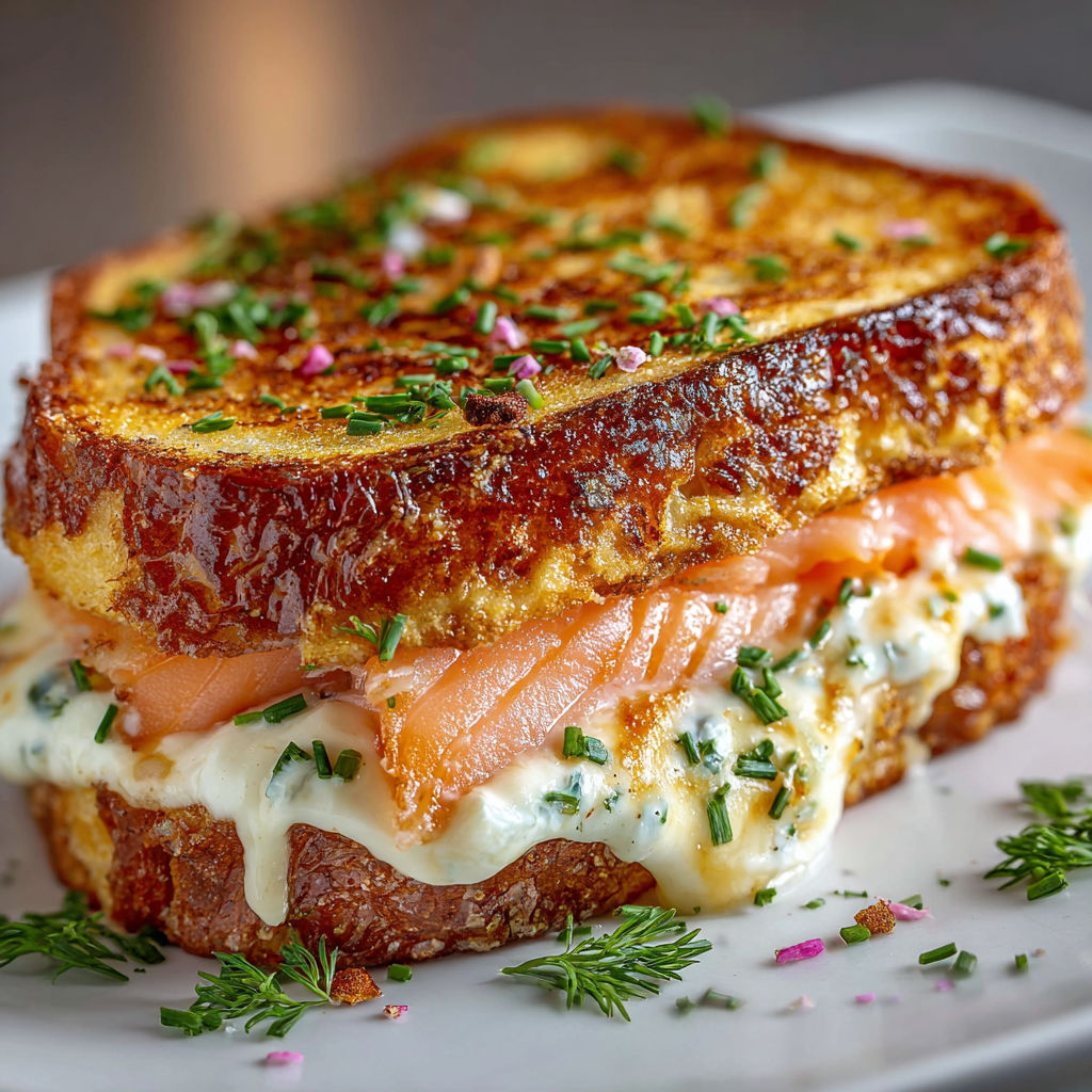 Une sandwich de saumon grillé avec des herbes et des légumes sur une plaque de porcelaine.