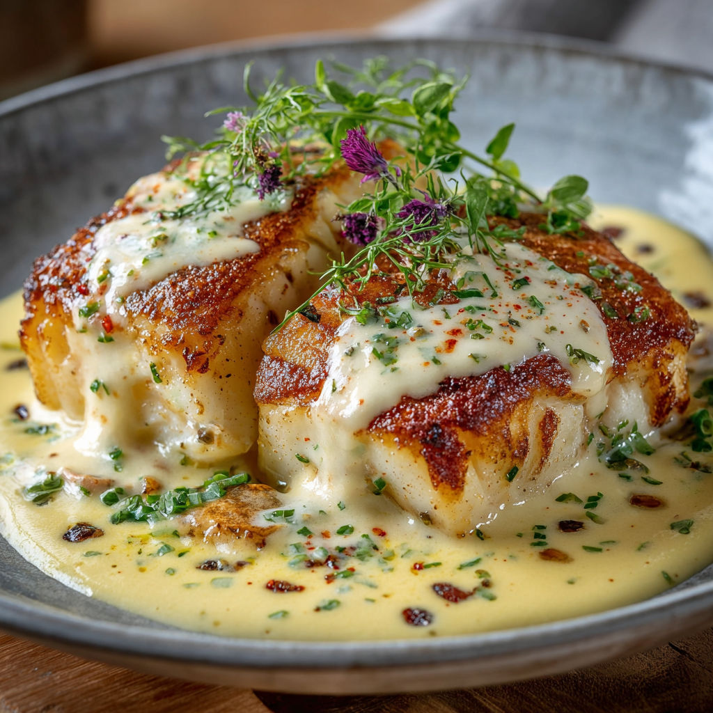 Une recette de poisson grillé avec une sauce au beurre et aux herbes.