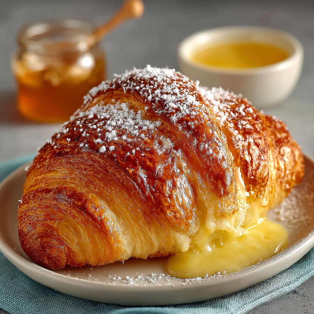 Une croissant de pâte garnie de sucre et de beurre.