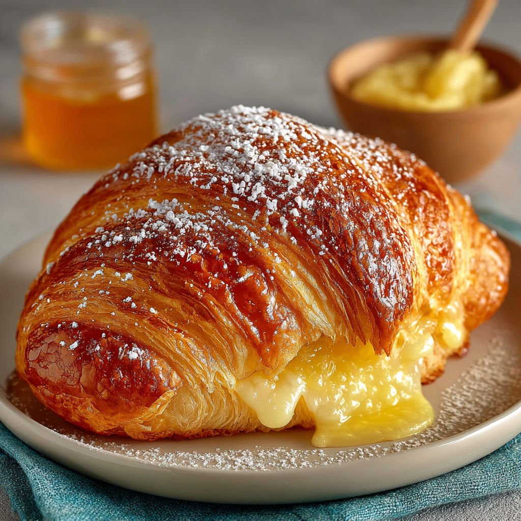 Une croissant au beurre et sucre, avec une cuillère en bois pour ajouter plus de sucre.