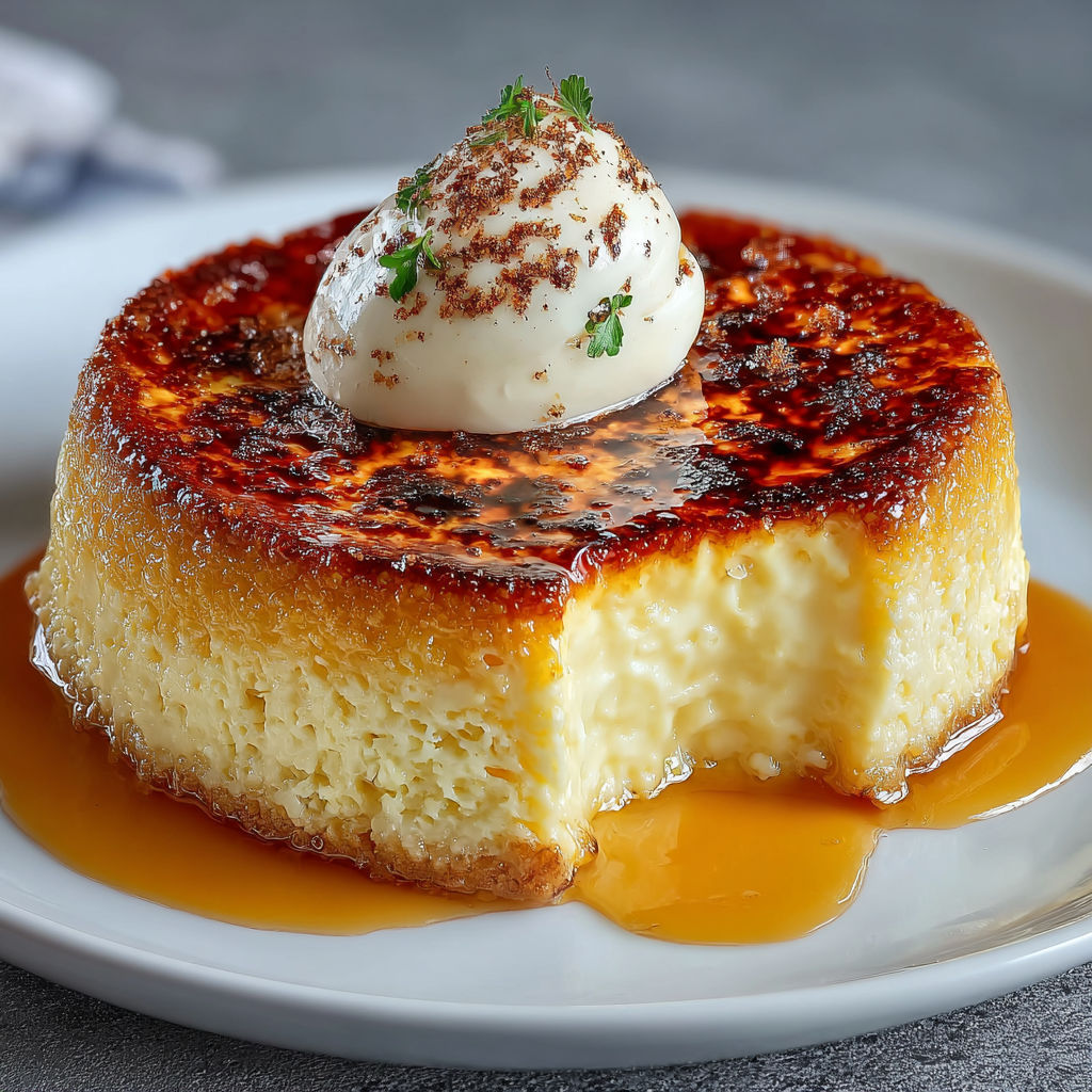 Une tarte aux pommes flambée avec une sauce caramélisée.