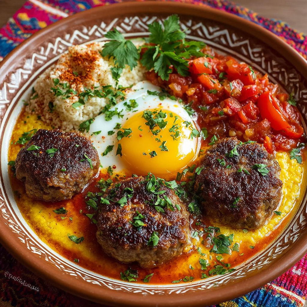 Un plat de saumon poché avec des légumes et une omelette.