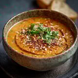 Une soupe aux légumes chauffée dans un bol en grès.