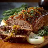 Une viande grillée est servie avec une salade de pommes de terre et de carottes, accompagnée d'une bouteille de vin rouge.